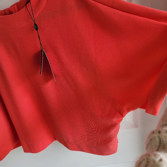 NWT Adrianna Papell Mini Rib Crop Button Back Knit Top Coral Sz L - Picture 7 of 9